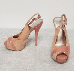 BAKERS Womens Peach Suede Platform Stiletto w Slingback & Peep-Toe Heels-Size 6M